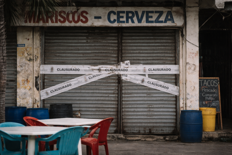 Tienda cerrada en día soleado